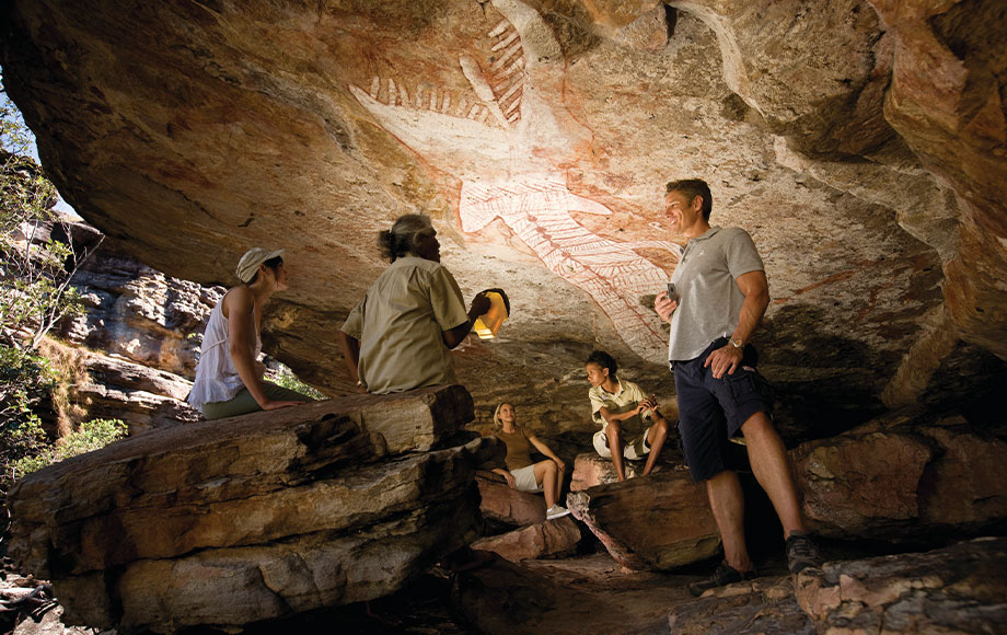 Davidson's Arnhem Land Safari Eco Lodge Aboriginals showing tourists Aboriginal rock art